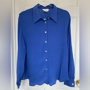 Tess textured Silk Button Front Shirt in Cobalt Blue with MOP buttons